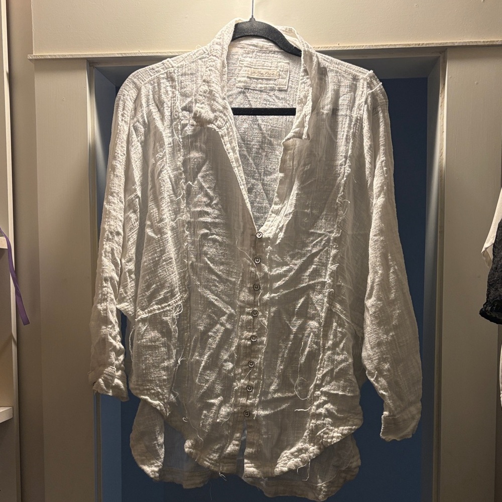 We The Free Textured White Button-Down Shirt